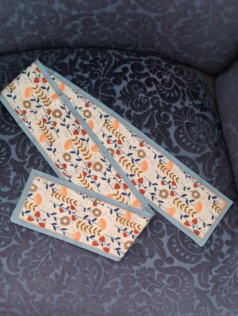 Skinny Scarf Blue Floral 36" Length